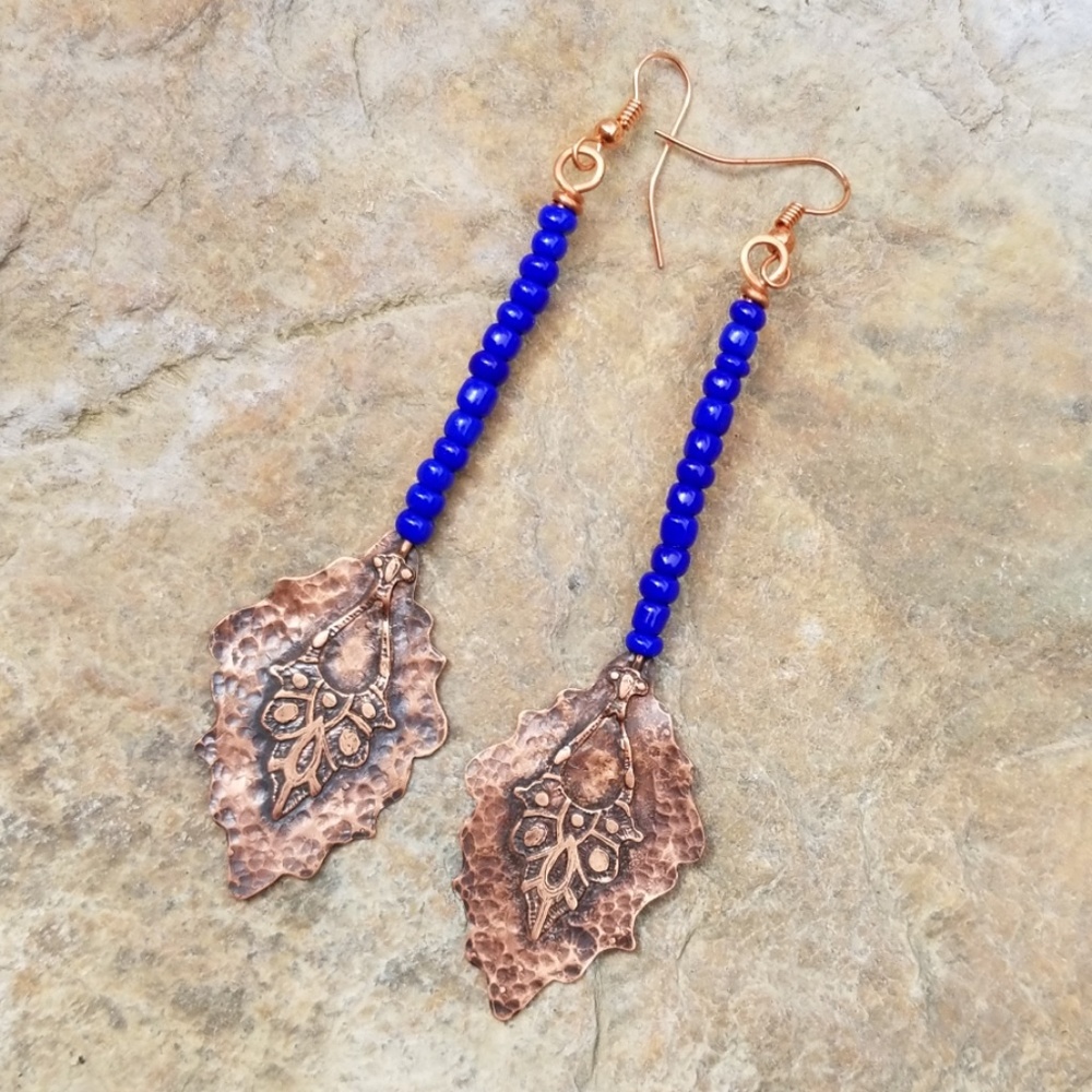 Copper & Blue "Peacock Quill" Earrings